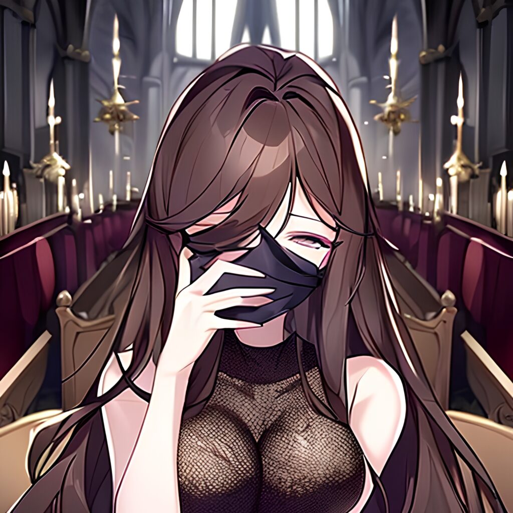 messy hair church woman brunette fishnet long hair