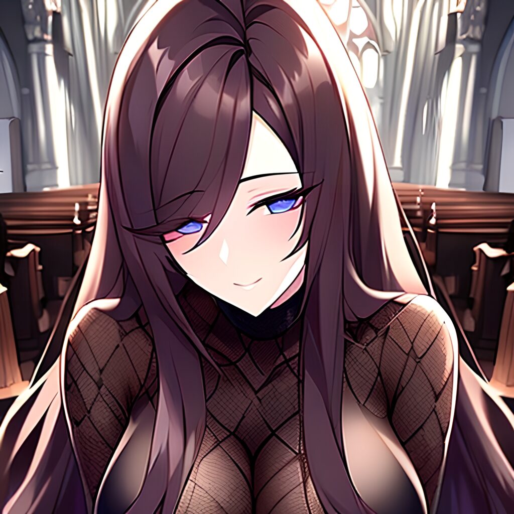 messy hair church woman brunette fishnet long hair