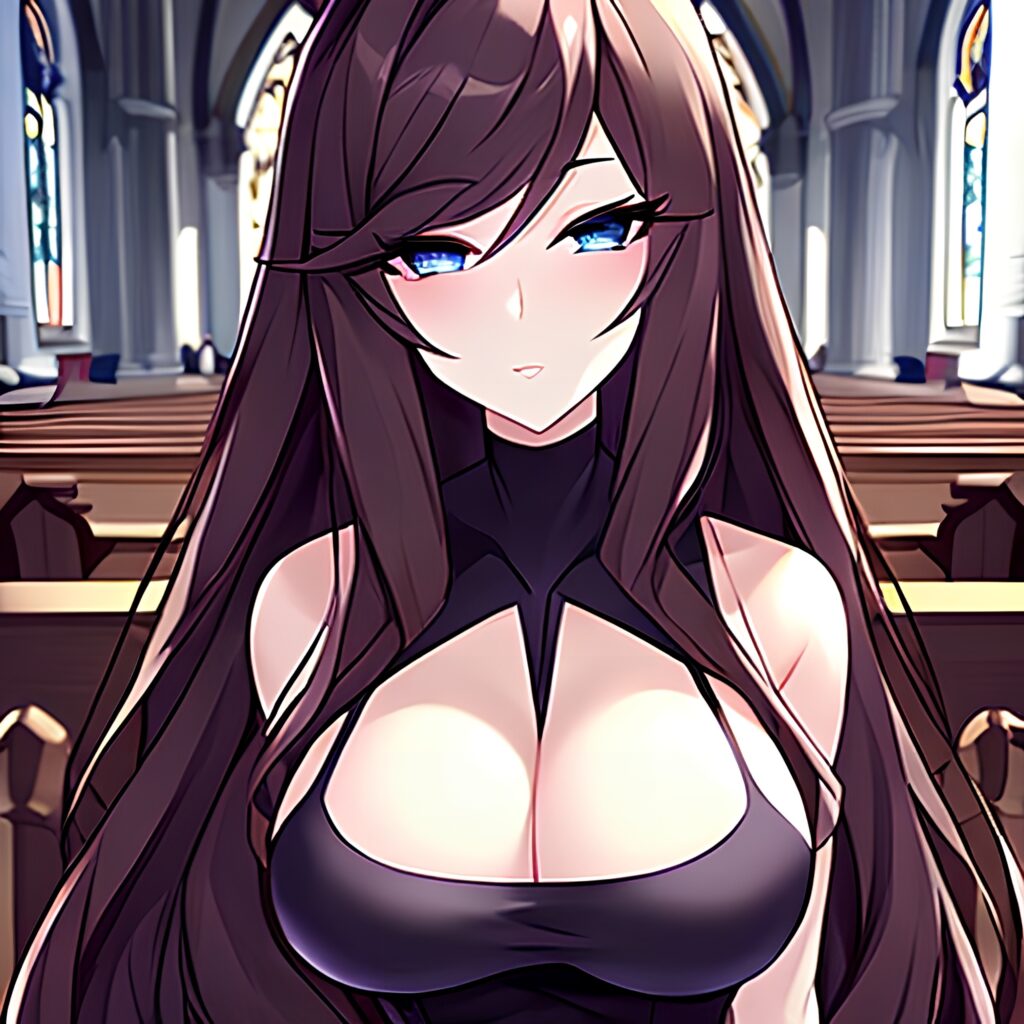messy hair church woman brunette long hair fishnet