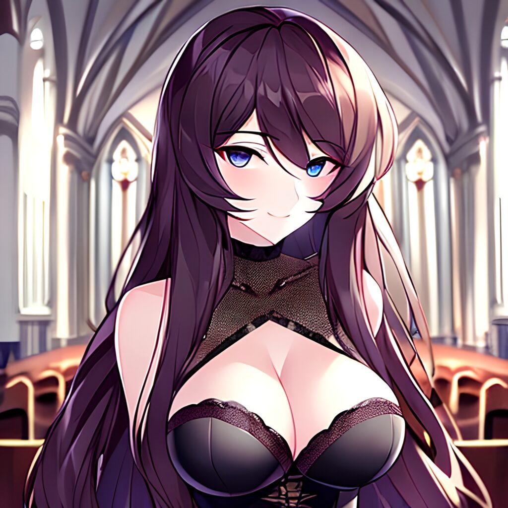 messy hair church woman fishnet brunette long hair
