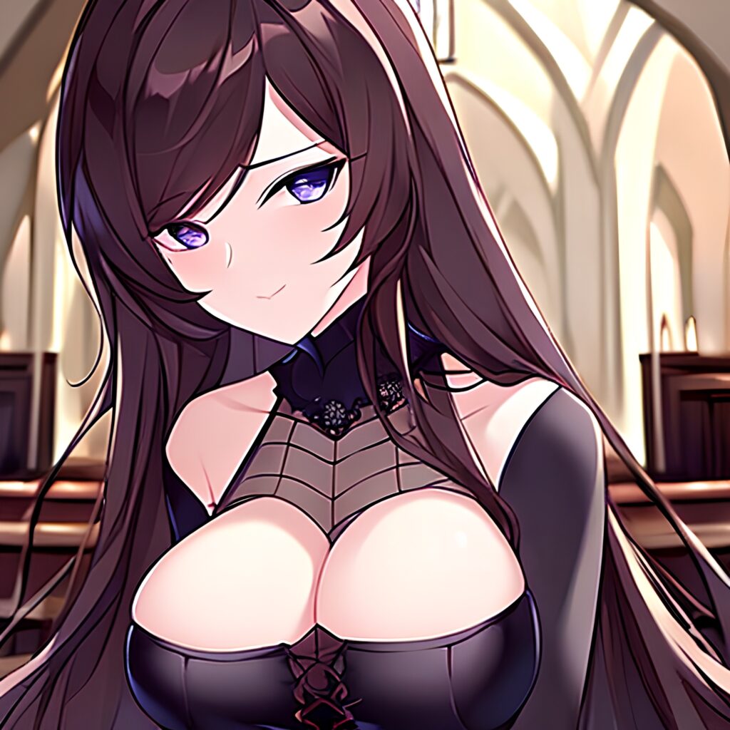 messy hair church woman fishnet brunette long hair