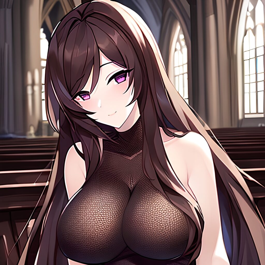 messy hair church woman fishnet brunette long hair 