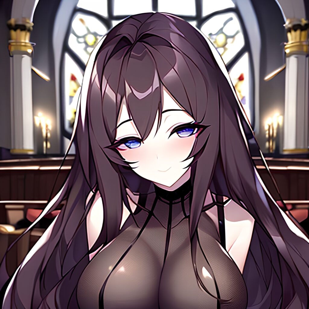 messy hair church woman fishnet brunette long hair 