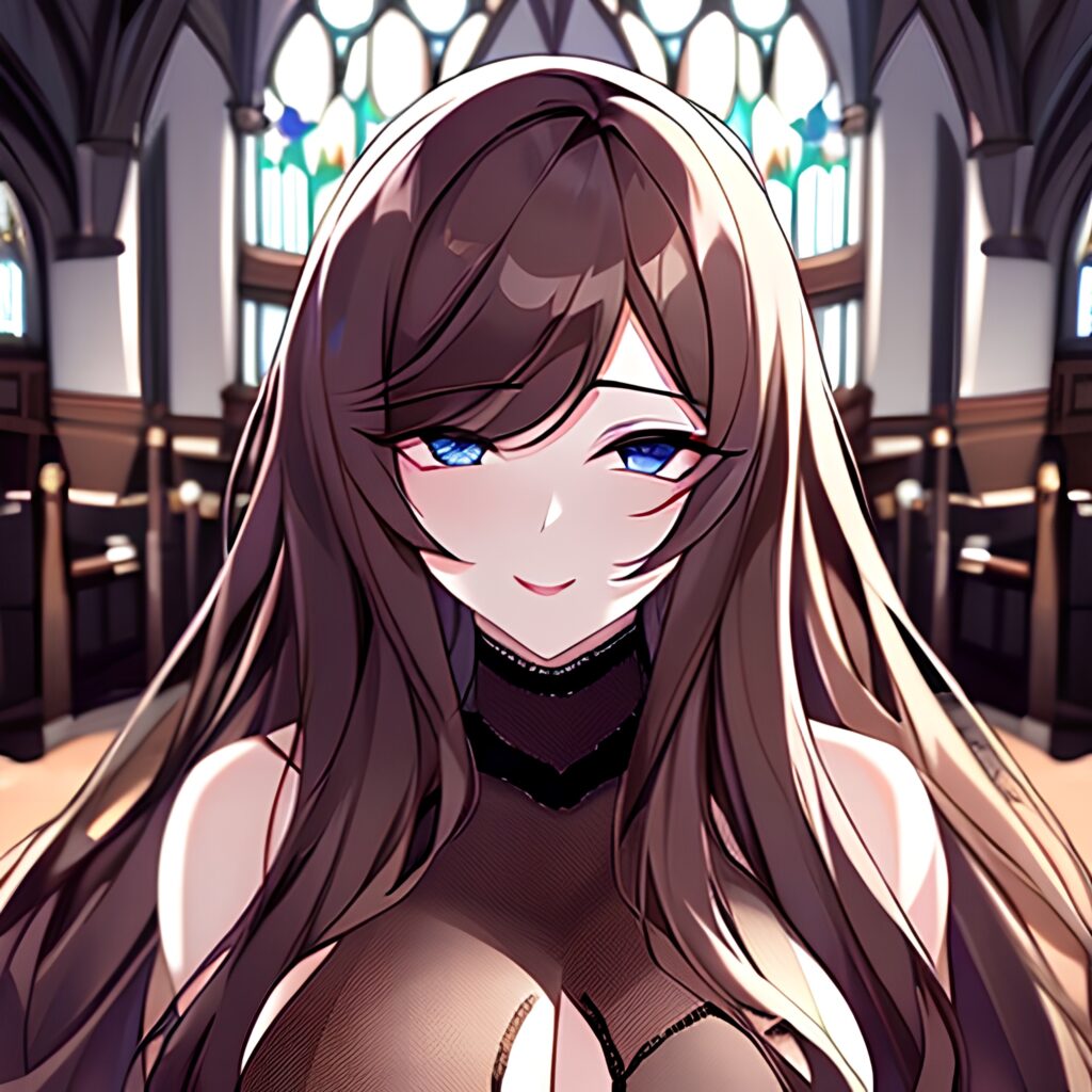 messy hair church woman fishnet brunette long hair 