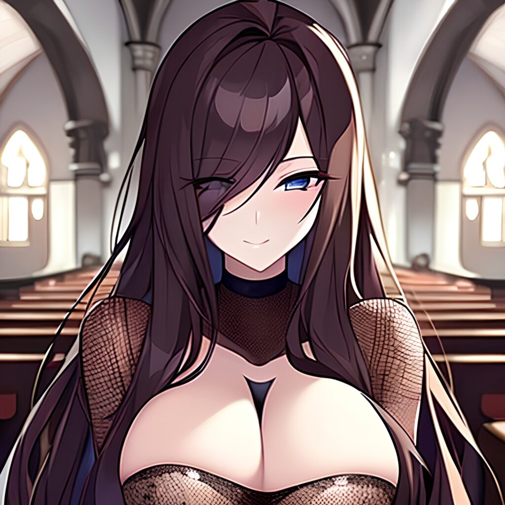 messy hair church woman fishnet brunette long hair 