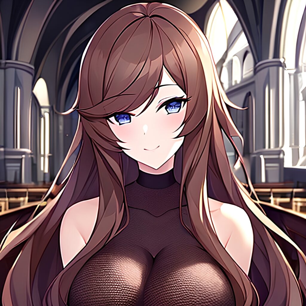 messy hair church woman long hair brunette fishnet