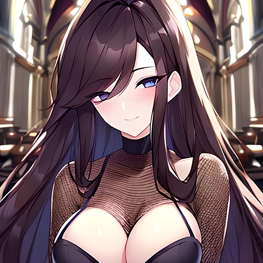 messy hair church woman long hair brunette fishnet 