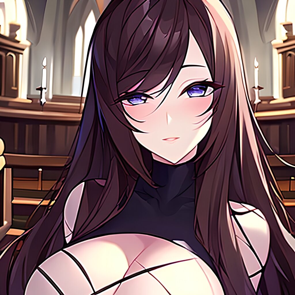 messy hair church woman long hair brunette fishnet