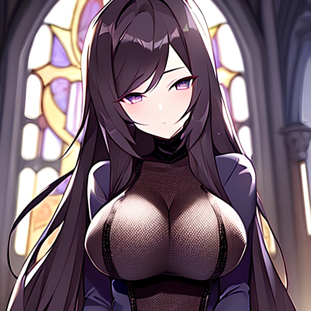 messy hair church woman long hair brunette fishnet 