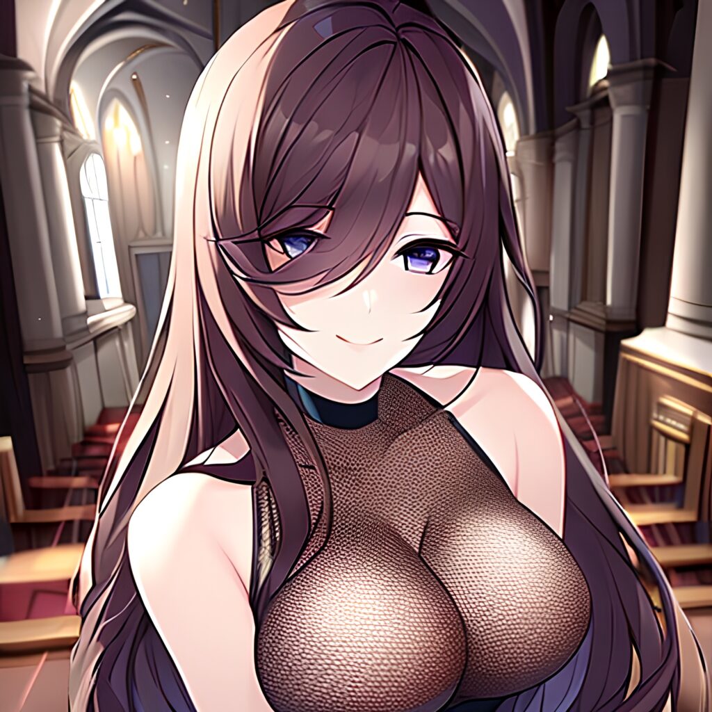 messy hair church woman long hair fishnet brunette 