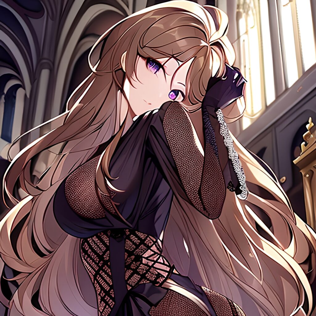 messy hair church woman long hair fishnet brunette 