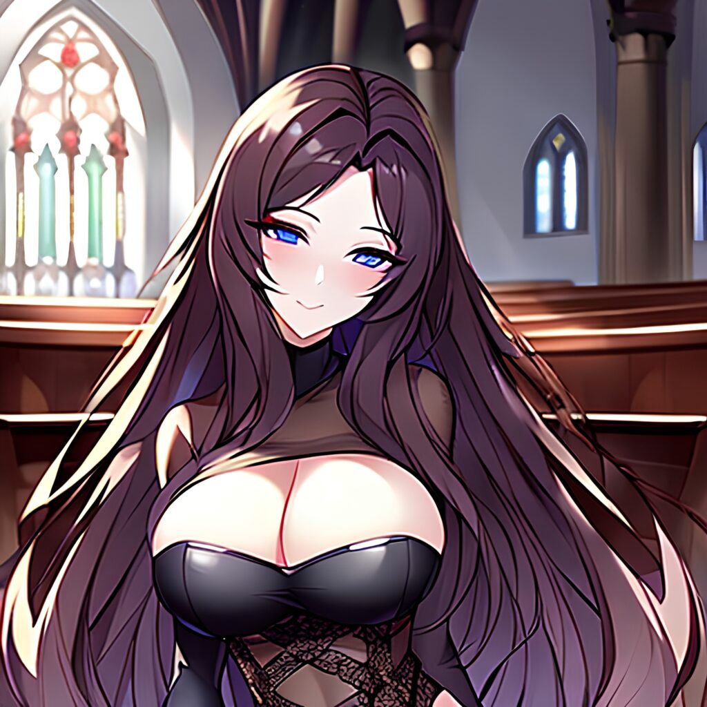 messy hair church woman long hair fishnet brunette 