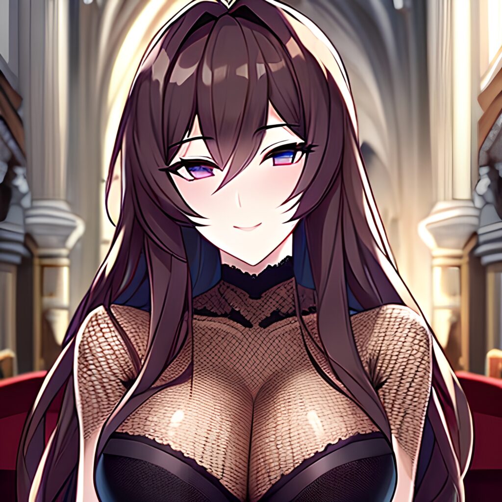 messy hair church woman long hair fishnet brunette