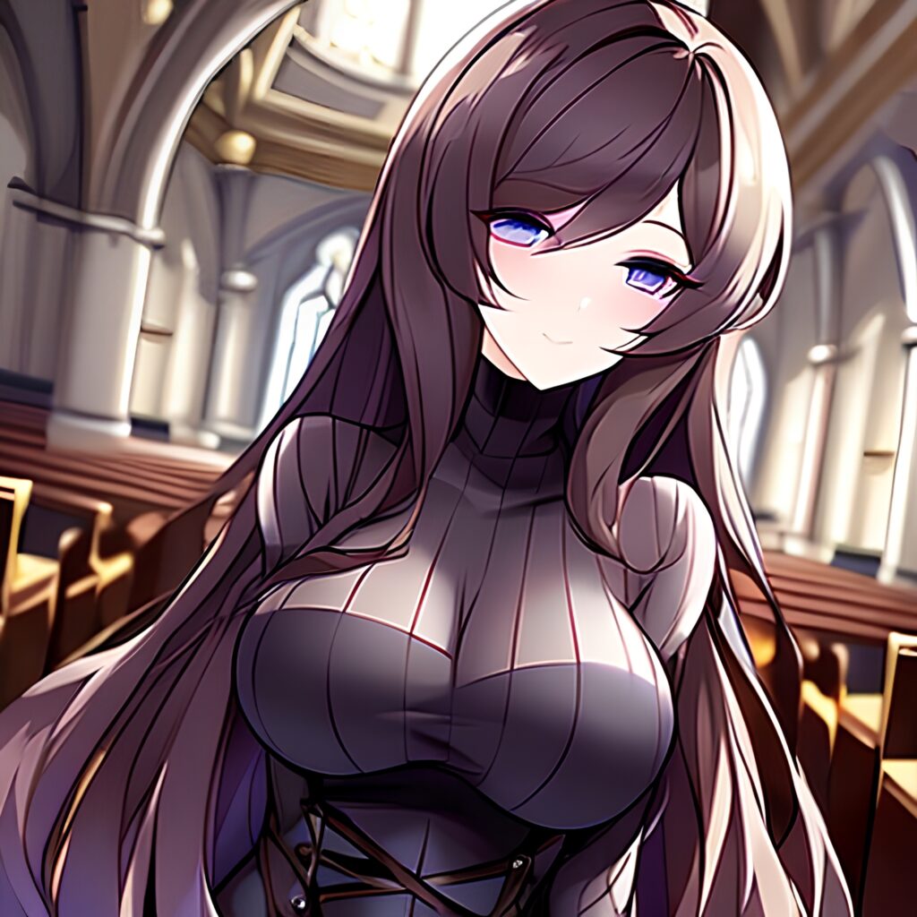 messy hair church woman long hair fishnet brunette