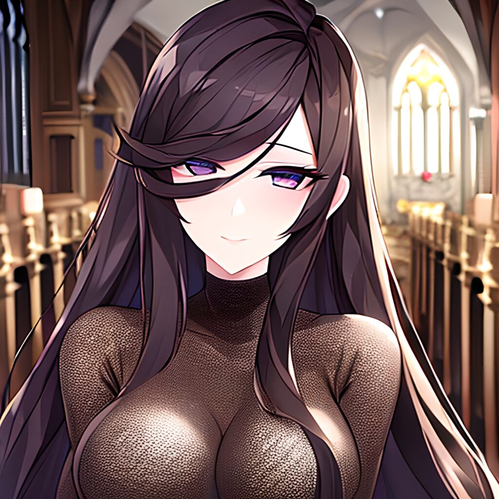 messy hair fishnet brunette church long hair woman 