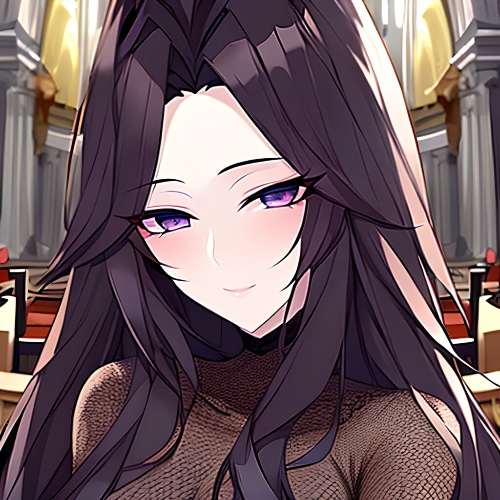 messy hair fishnet brunette church long hair woman