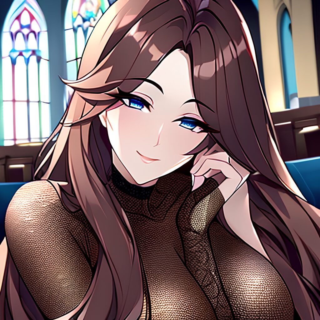messy hair fishnet brunette church long hair woman 