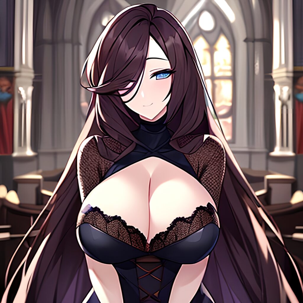 messy hair fishnet brunette church long hair woman