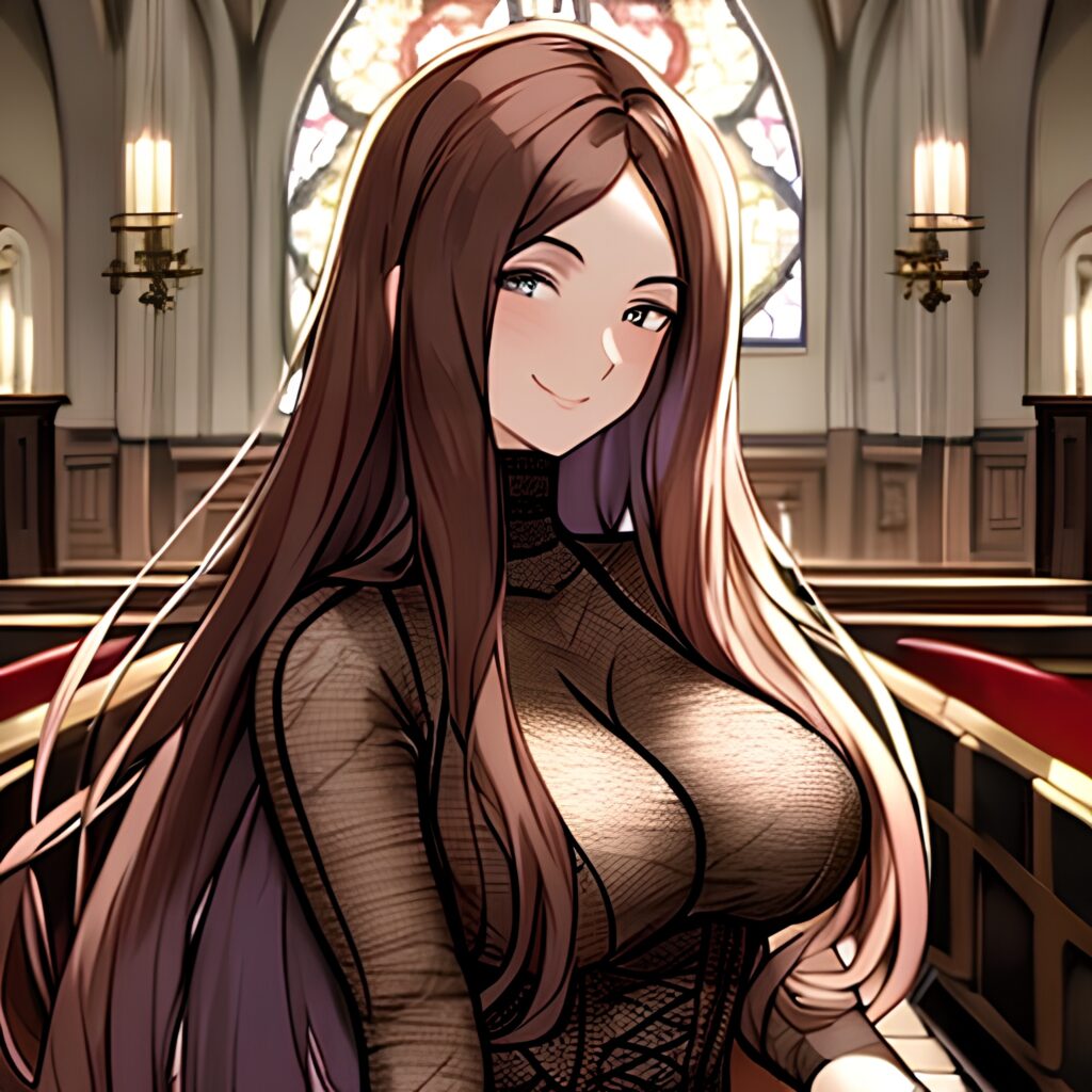 messy hair fishnet brunette church woman long hair