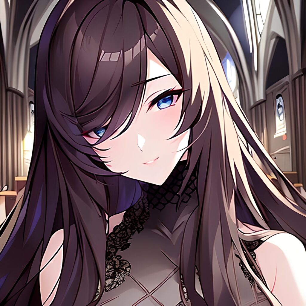 messy hair fishnet brunette church woman long hair 