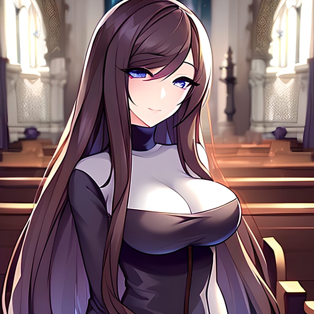 messy hair fishnet brunette church woman long hair