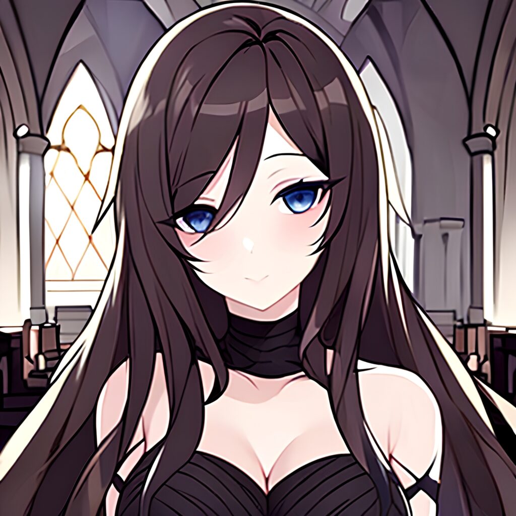 messy hair fishnet brunette church woman long hair