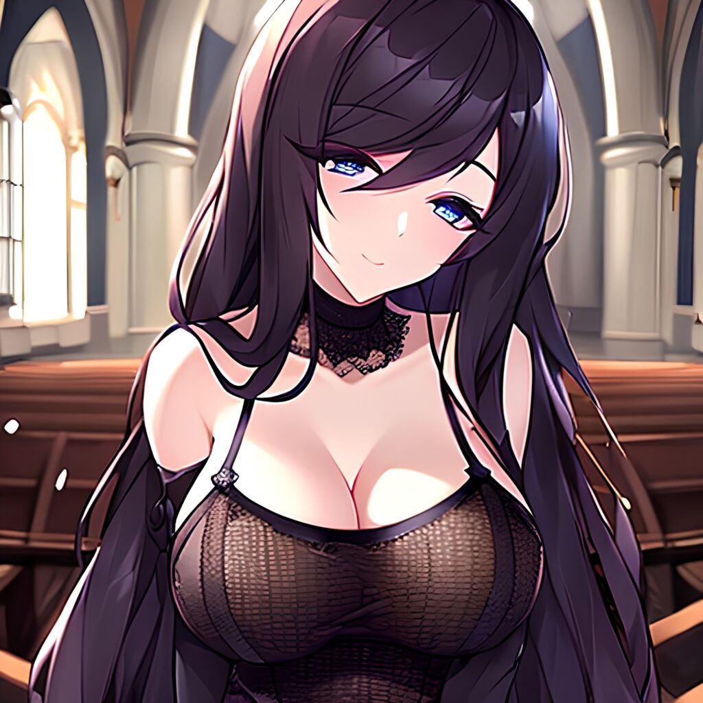 messy hair fishnet brunette long hair church woman