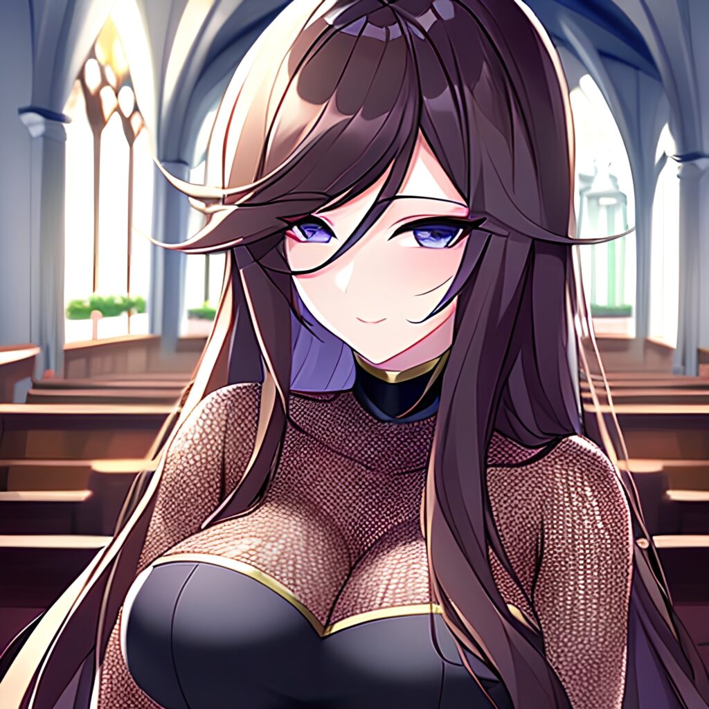 messy hair fishnet brunette long hair church woman 