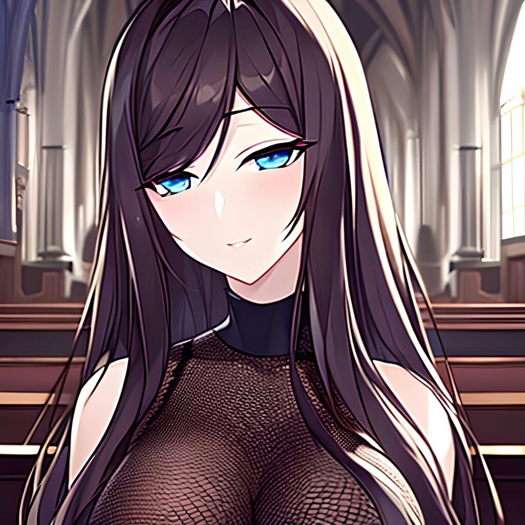 messy hair fishnet brunette long hair woman church