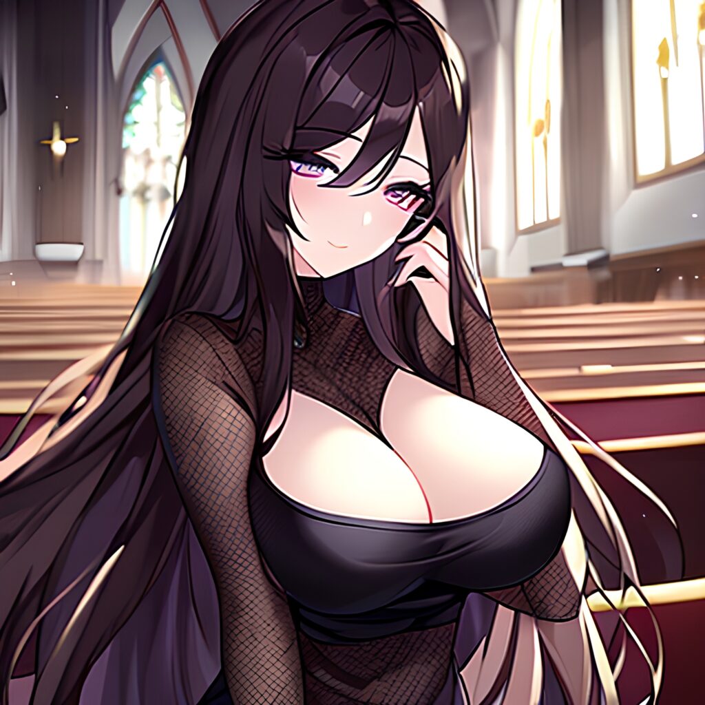 messy hair fishnet brunette woman long hair church
