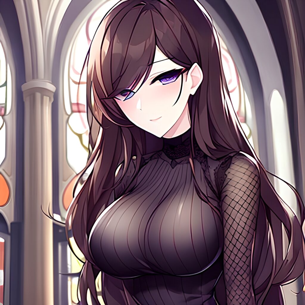 messy hair fishnet church brunette long hair woman