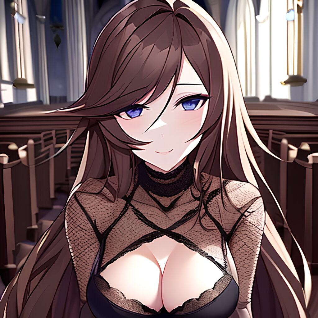 messy hair fishnet church brunette long hair woman 