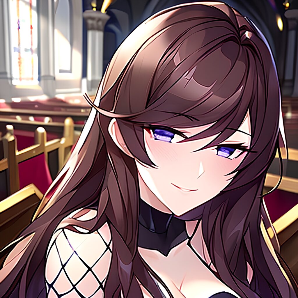 messy hair fishnet church brunette long hair woman
