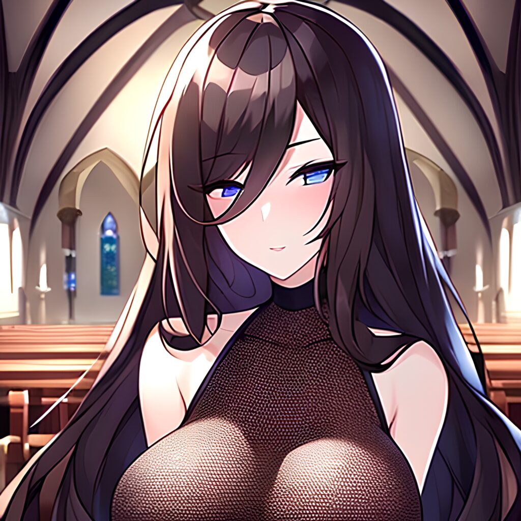 messy hair fishnet church brunette long hair woman 