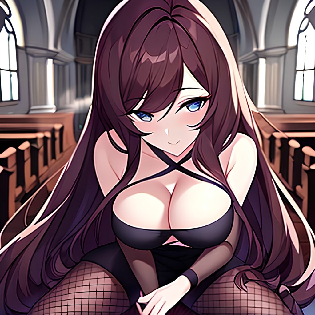 messy hair fishnet church brunette long hair woman