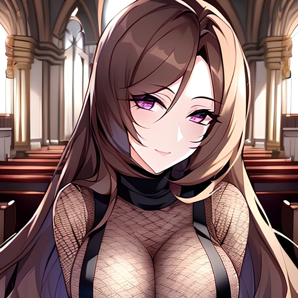 messy hair fishnet church brunette woman long hair