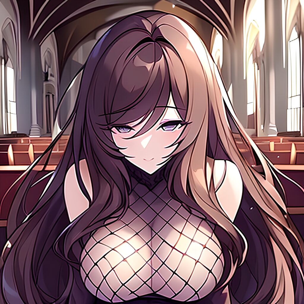 messy hair fishnet church brunette woman long hair