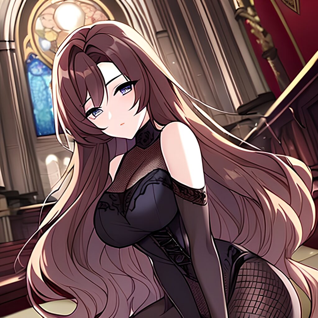 messy hair fishnet church long hair brunette woman 