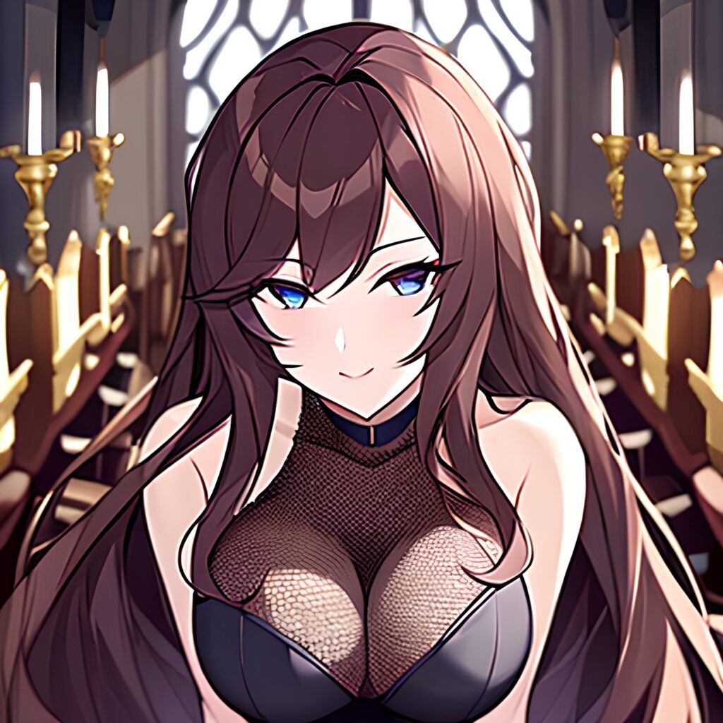 messy hair fishnet church long hair woman brunette 