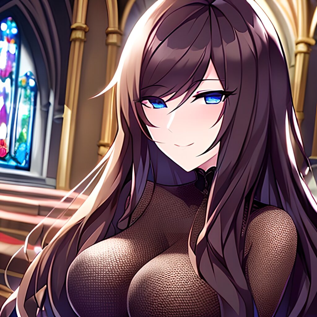 messy hair fishnet church woman brunette long hair 