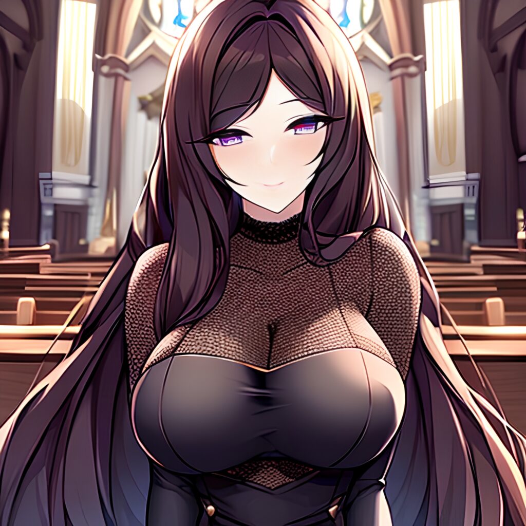 messy hair fishnet church woman brunette long hair 