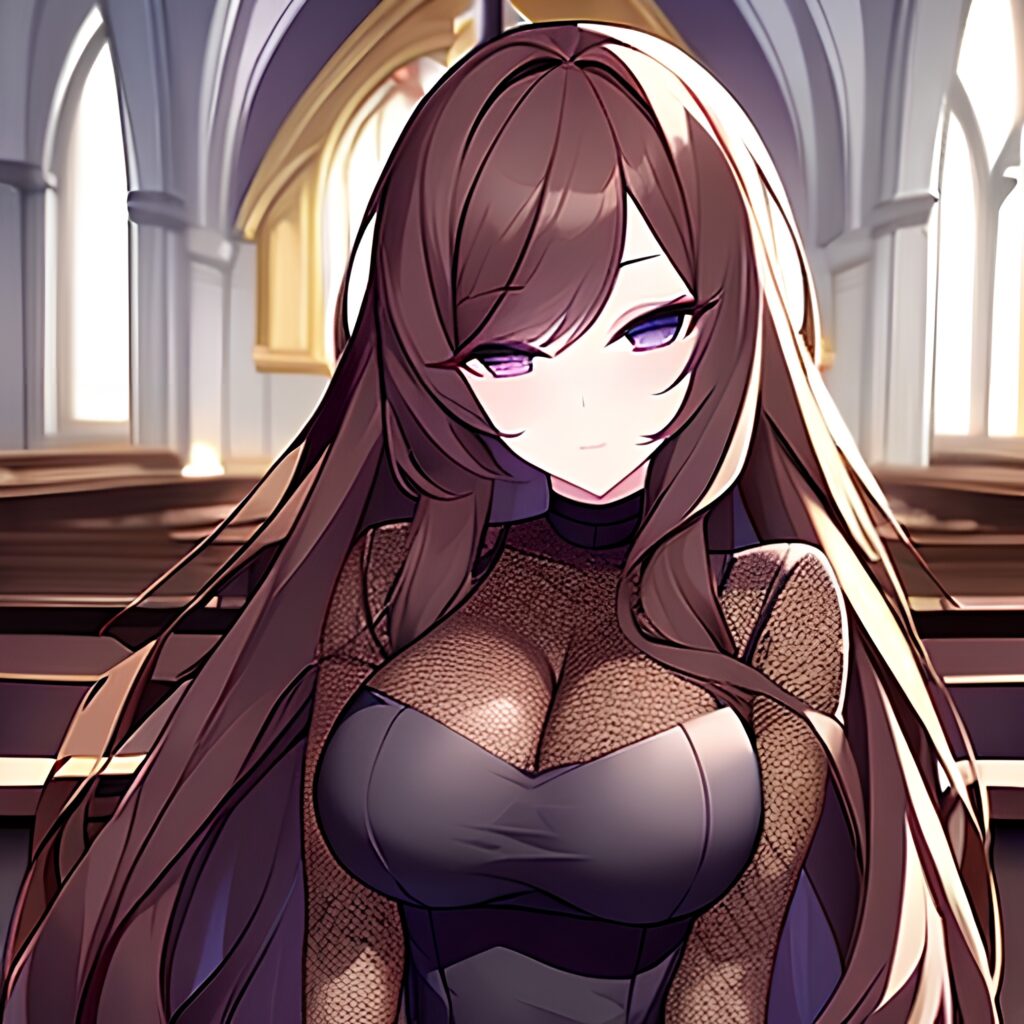 messy hair fishnet church woman brunette long hair