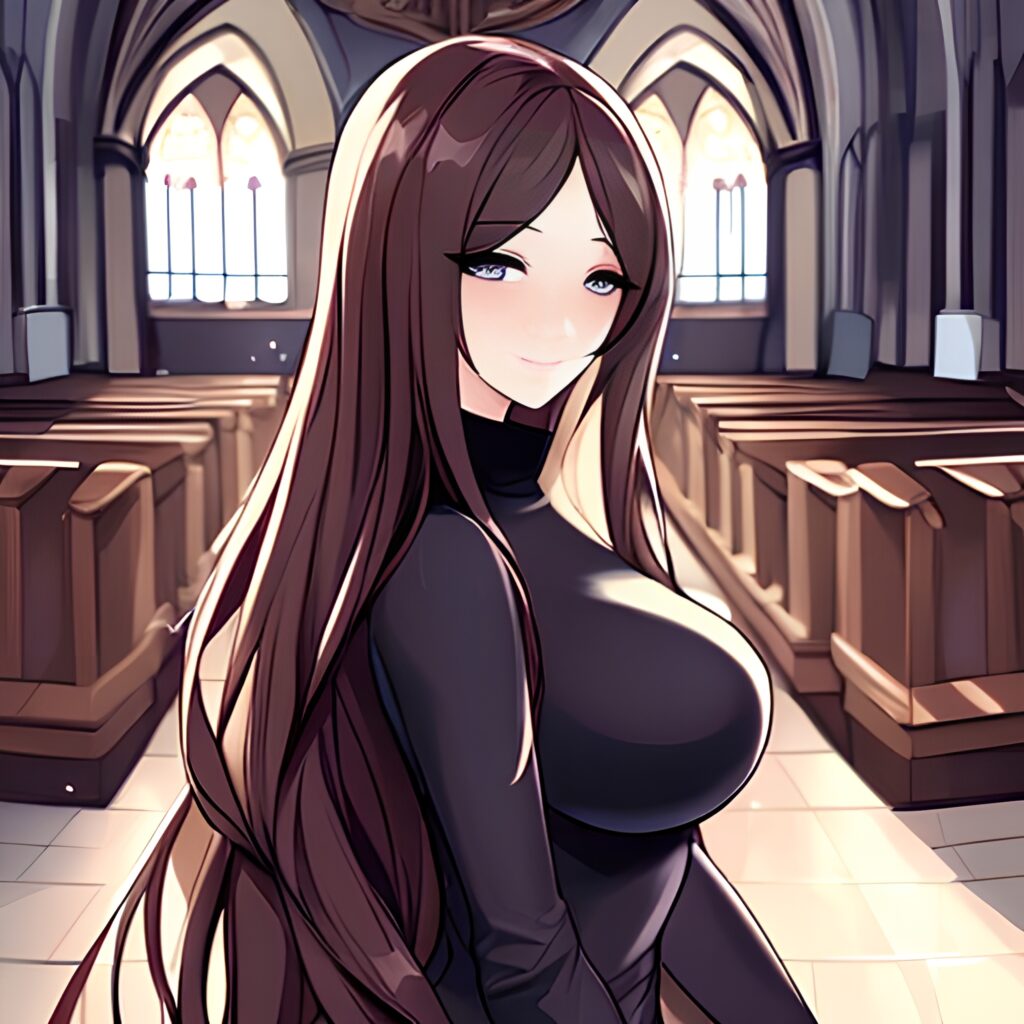 messy hair fishnet church woman brunette long hair