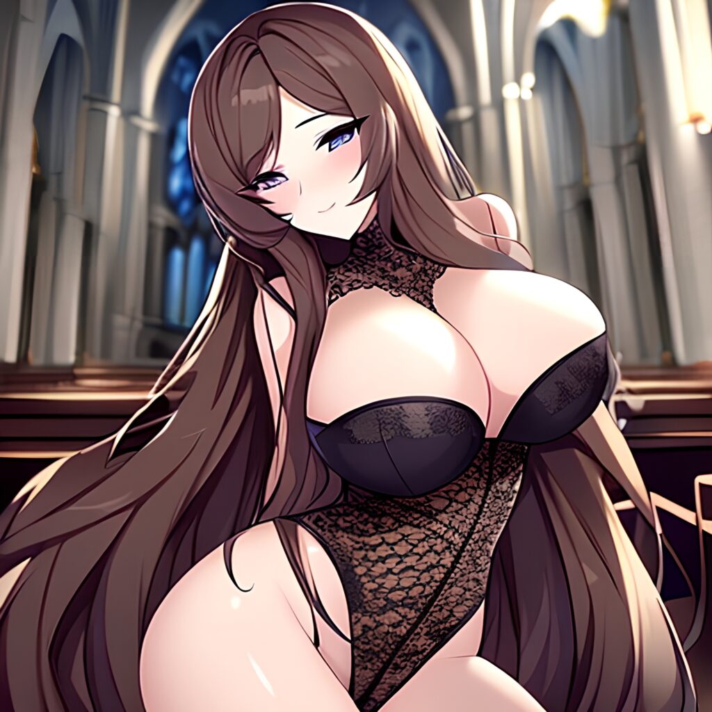 messy hair fishnet church woman long hair brunette 
