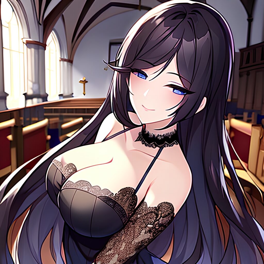 messy hair fishnet church woman long hair brunette