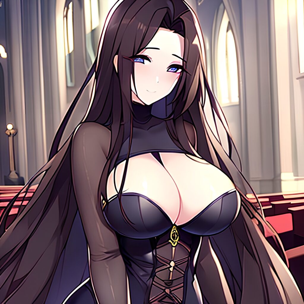 messy hair fishnet long hair brunette woman church