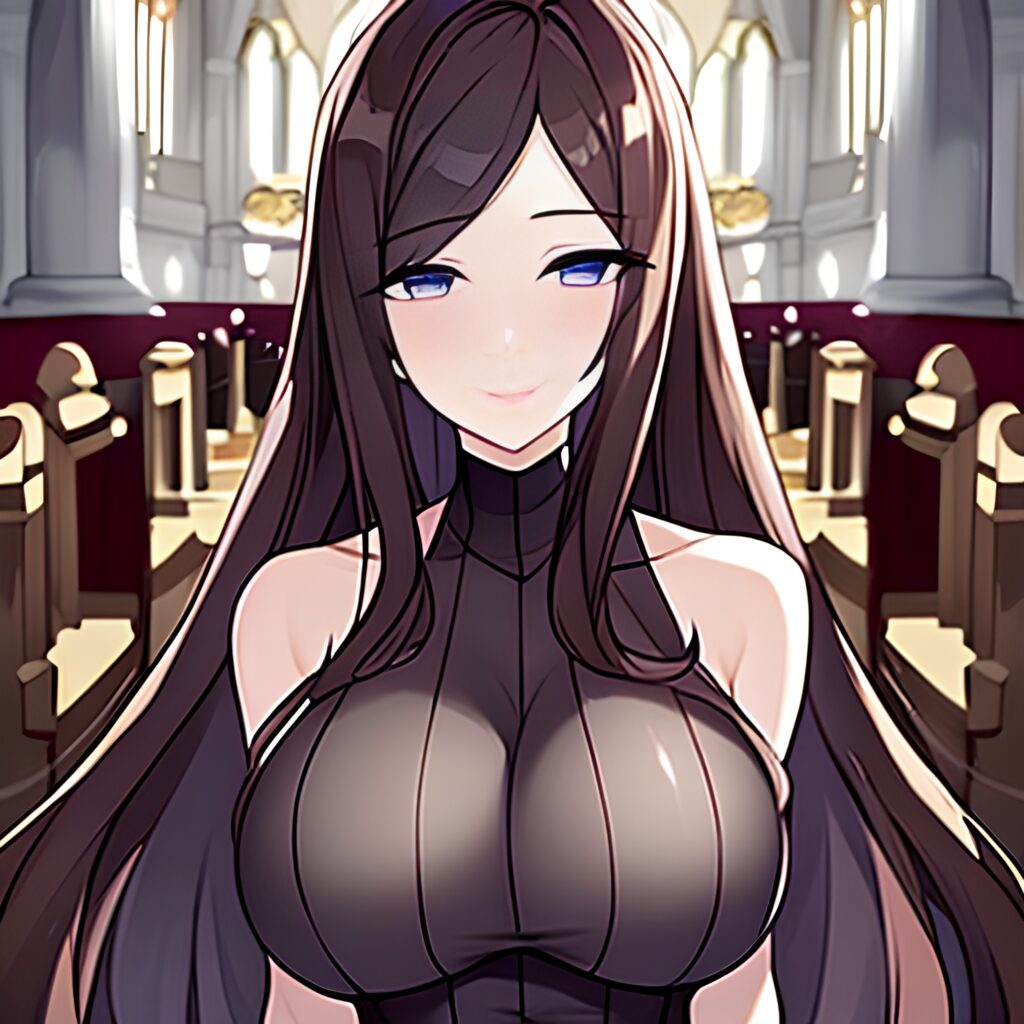 messy hair fishnet long hair church brunette woman