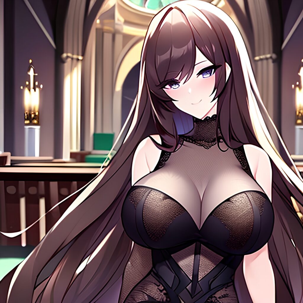 messy hair fishnet long hair church woman brunette