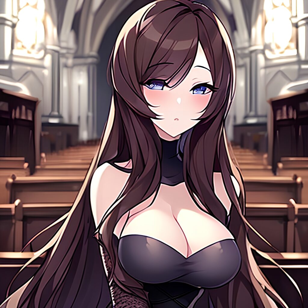 messy hair fishnet long hair woman brunette church 