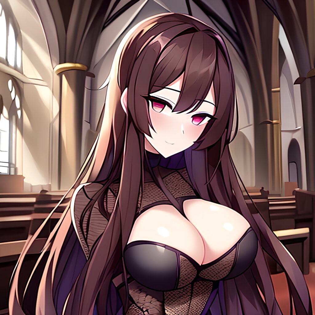 messy hair fishnet long hair woman brunette church